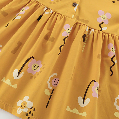 MyKids-USA® Flowers Cartoon Pattern Short Sleeves Cute Dress for Stylish Girls