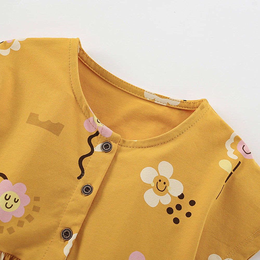 MyKids-USA® Flowers Cartoon Pattern Short Sleeves Cute Dress for Stylish Girls