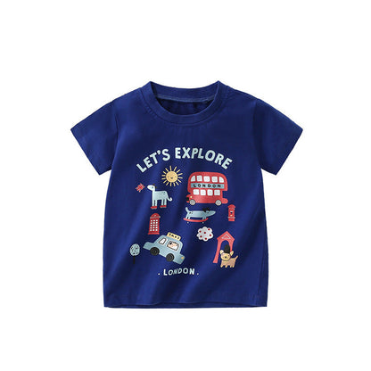 MyKids-USA® Boys’ English Elements Cartoon Pattern T-shirt in European and American Style