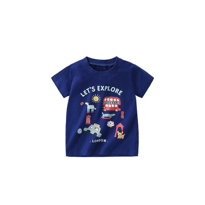 MyKids-USA® Boys’ English Elements Cartoon Pattern T-shirt in European and American Style