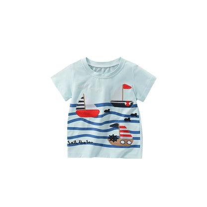 MyKids-USA® Boys’ English Boats Sail the Sea Cartoon Pattern T-shirt in European and American Style