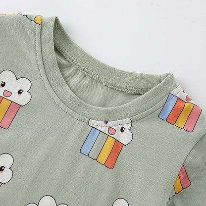 MyKids-USA® Girls’ Cute Ice-cream Cartoon Pattern Short Sleeves T-shirt in European and American Style