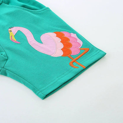 MyKids-USA® Baby Kids Girls Cotton Casual Style Flamingo Cartoon Pattern Shorts