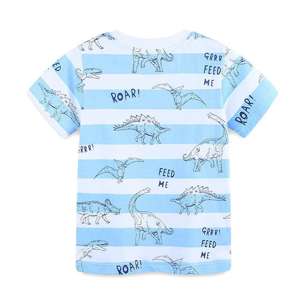 MyKids-USA® Boys’ Dinosaurs Cartoon and Letters Pattern Striped T-shirt in European and American Style