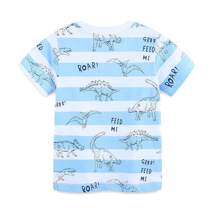MyKids-USA® Boys’ Dinosaurs Cartoon and Letters Pattern Striped T-shirt in European and American Style