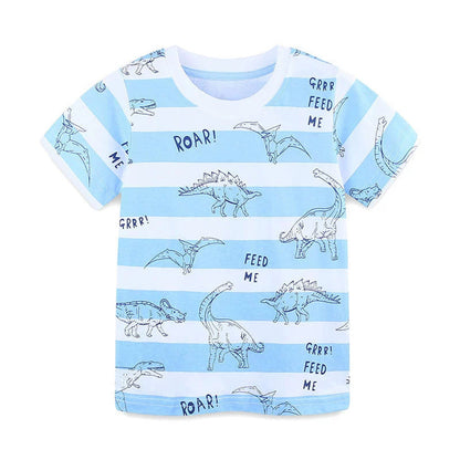 MyKids-USA® Boys’ Dinosaurs Cartoon and Letters Pattern Striped T-shirt in European and American Style