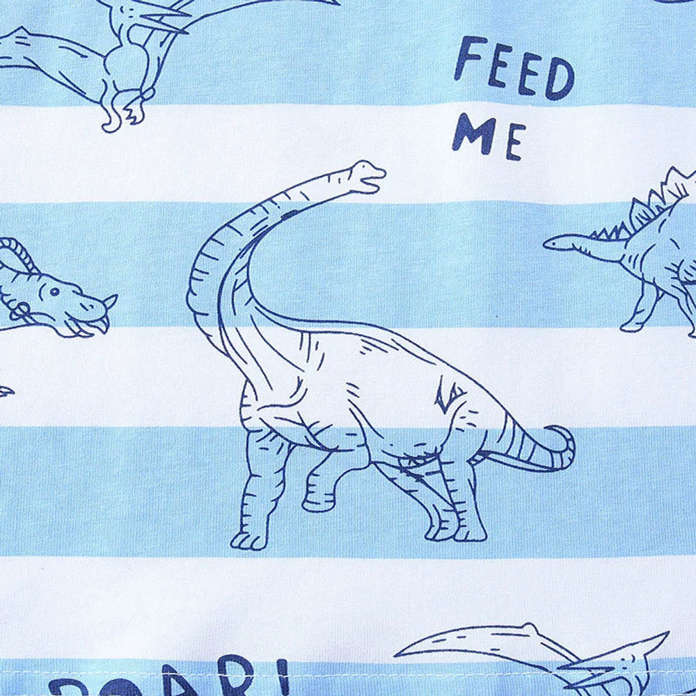 MyKids-USA® Boys’ Dinosaurs Cartoon and Letters Pattern Striped T-shirt in European and American Style