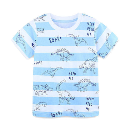 MyKids-USA® Boys’ Dinosaurs Cartoon and Letters Pattern Striped T-shirt in European and American Style
