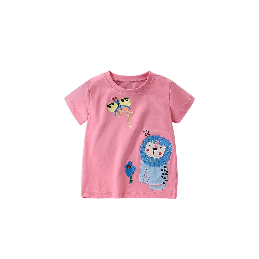MyKids-USA® Girls’ Flowers and Animals Pattern Short Sleeves T-shirt in European and American Style