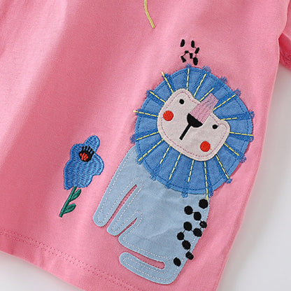 MyKids-USA® Girls’ Flowers and Animals Pattern Short Sleeves T-shirt in European and American Style