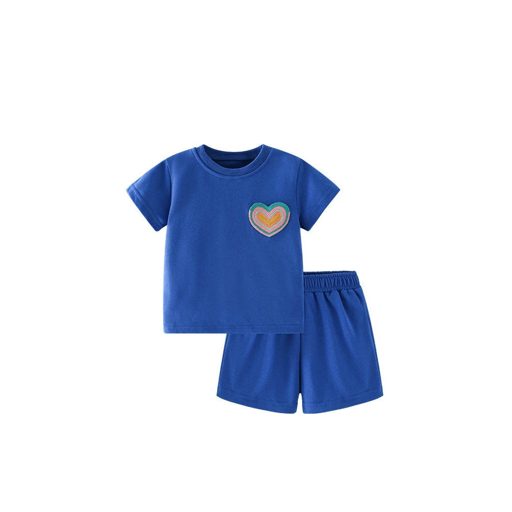 MyKids-USA® Baby Kids Hearts Pattern T-shirt and Shorts Casual Blue Clothing Set for Boys and Girls