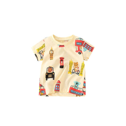 MyKids-USA® Boys’ English Elements Cartoon Pattern T-shirt in European and American Style
