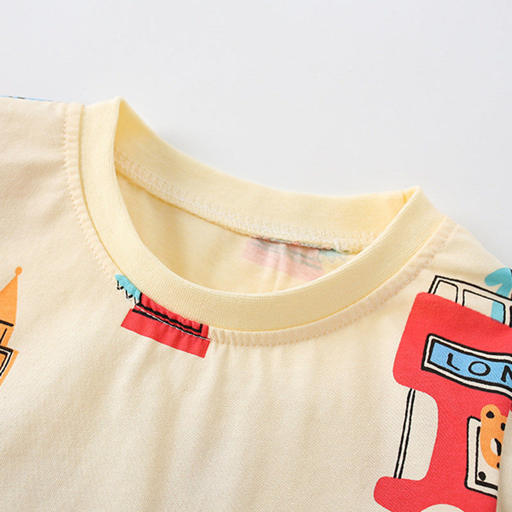 MyKids-USA® Boys’ English Elements Cartoon Pattern T-shirt in European and American Style