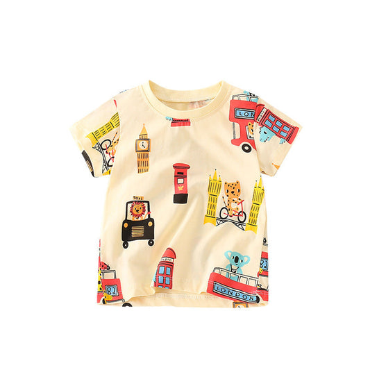 MyKids-USA® Boys’ English Elements Cartoon Pattern T-shirt in European and American Style