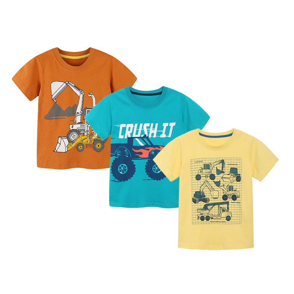 MyKids-USA® Summer Baby Kids Cars and Excavator Cartoon Pattern T-shirt Clothing Set for Boys