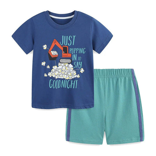 MyKids-USA® Baby Kids Cartoon Excavator Pattern T-shirt and Shorts Color Patchwork Clothing Set for Boys