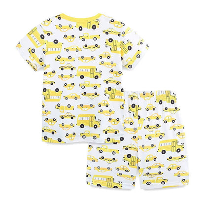 MyKids-USA® Baby Kids Cartoon School Bus and Taxi Pattern T-shirt and Shorts Clothing Set for Boys