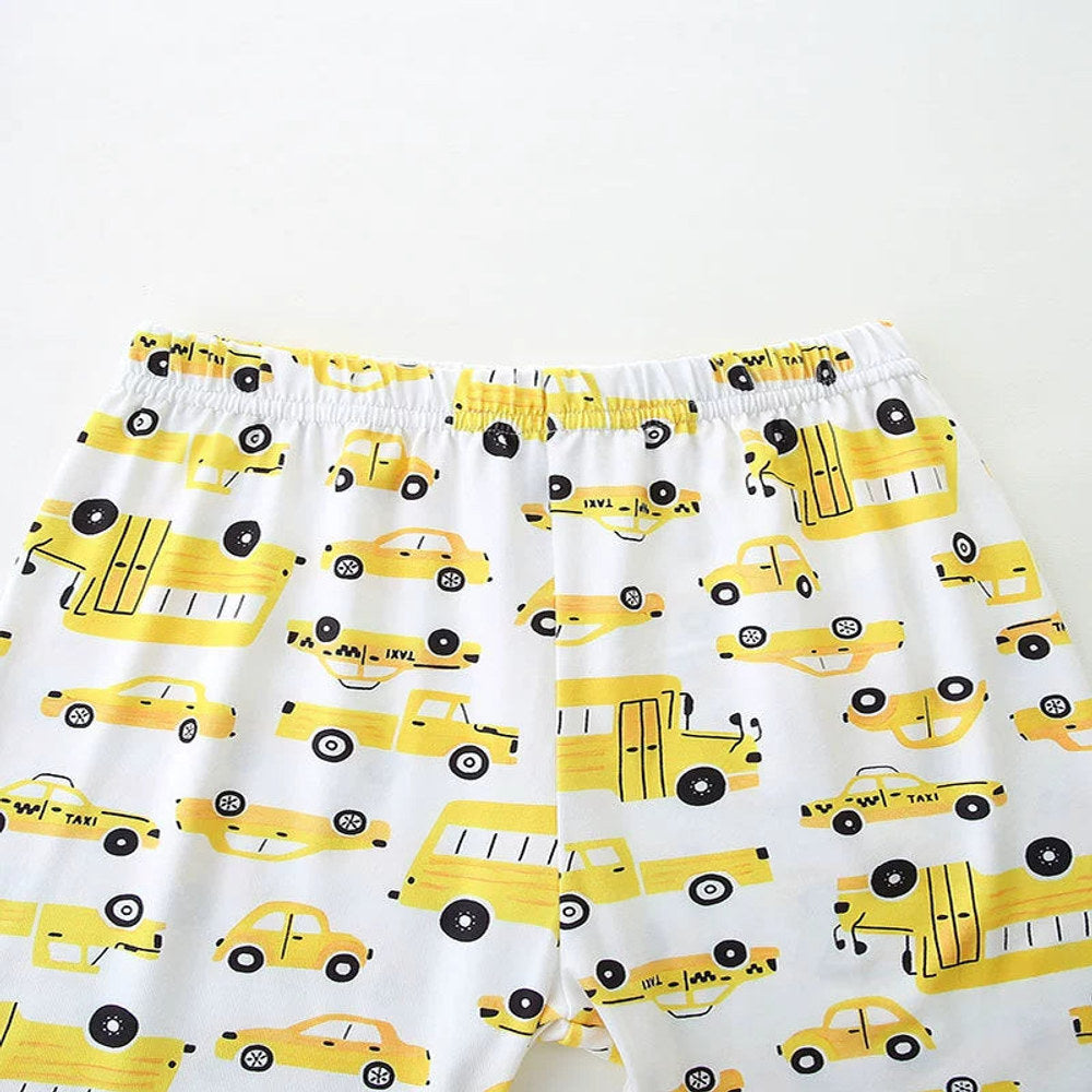 MyKids-USA® Baby Kids Cartoon School Bus and Taxi Pattern T-shirt and Shorts Clothing Set for Boys