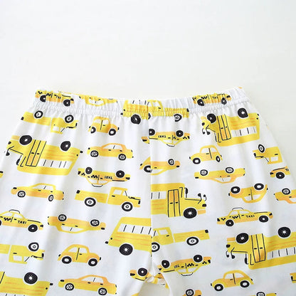 MyKids-USA® Baby Kids Cartoon School Bus and Taxi Pattern T-shirt and Shorts Clothing Set for Boys