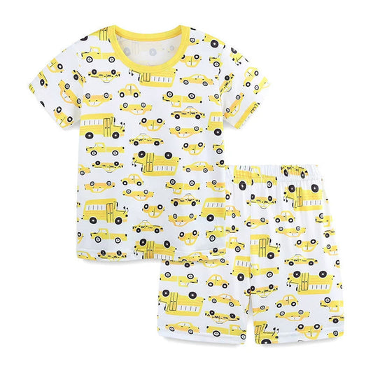 MyKids-USA® Baby Kids Cartoon School Bus and Taxi Pattern T-shirt and Shorts Clothing Set for Boys