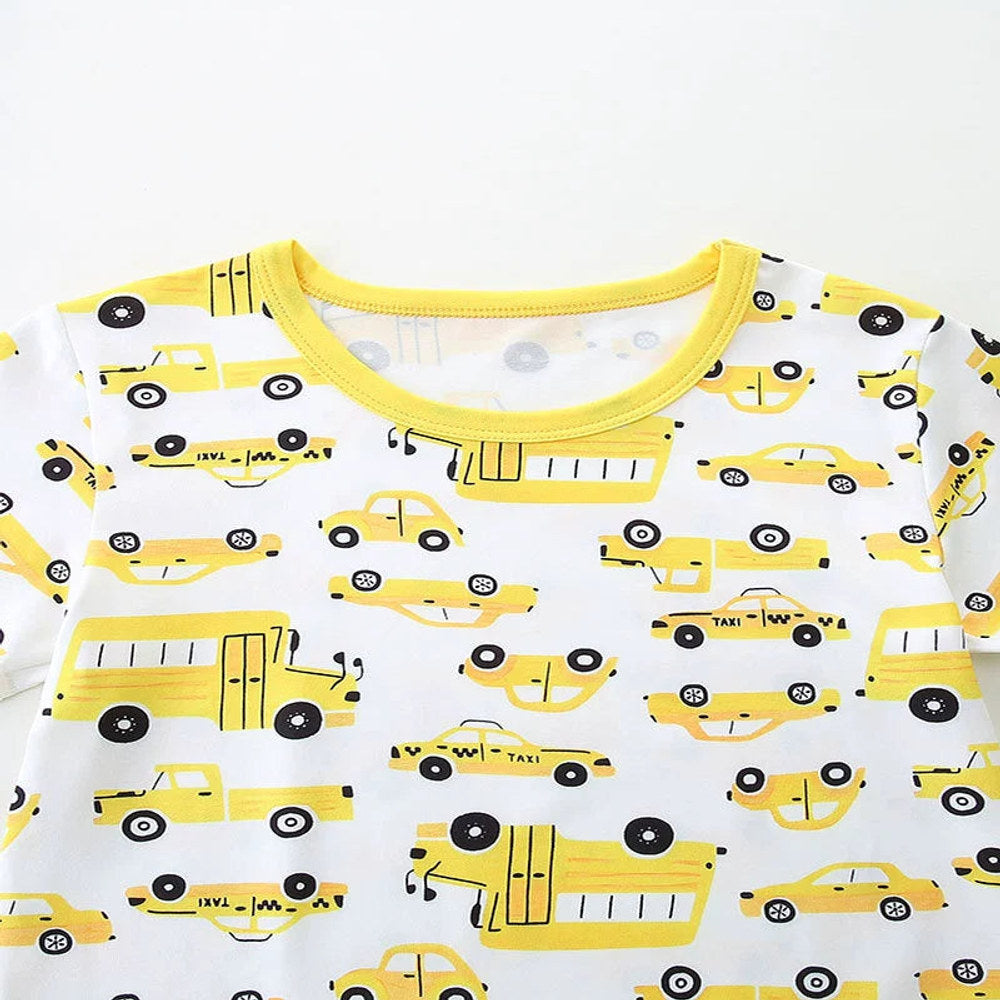 MyKids-USA® Baby Kids Cartoon School Bus and Taxi Pattern T-shirt and Shorts Clothing Set for Boys