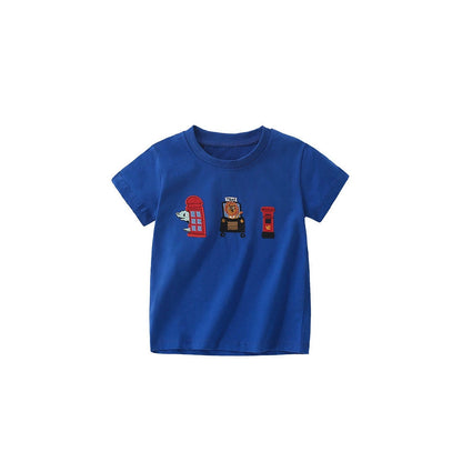 MyKids-USA® Boys’ English Elements and Animals Cartoon Pattern T-shirt in European and American Style