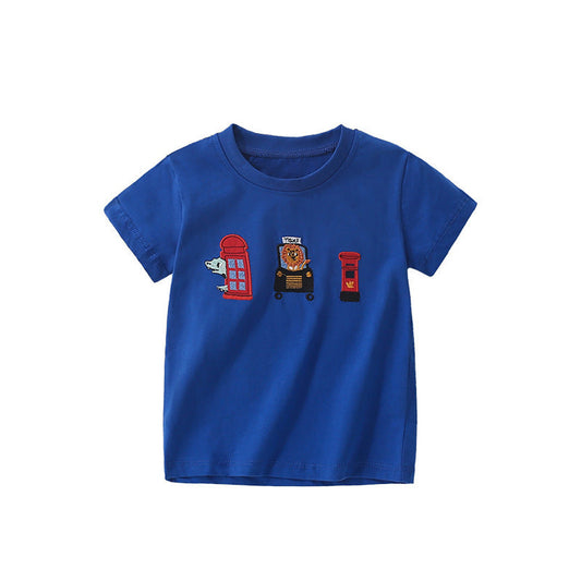 MyKids-USA® Boys’ English Elements and Animals Cartoon Pattern T-shirt in European and American Style