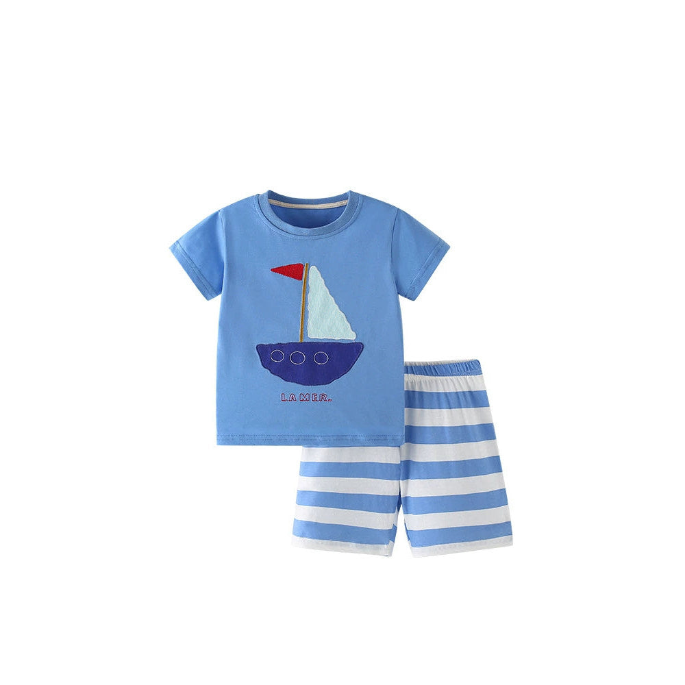 MyKids-USA® Boat Pattern T-shirt and Shorts Clothing Set for Boys