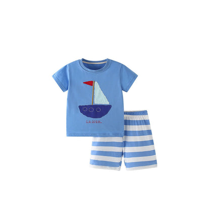 MyKids-USA® Boat Pattern T-shirt and Shorts Clothing Set for Boys