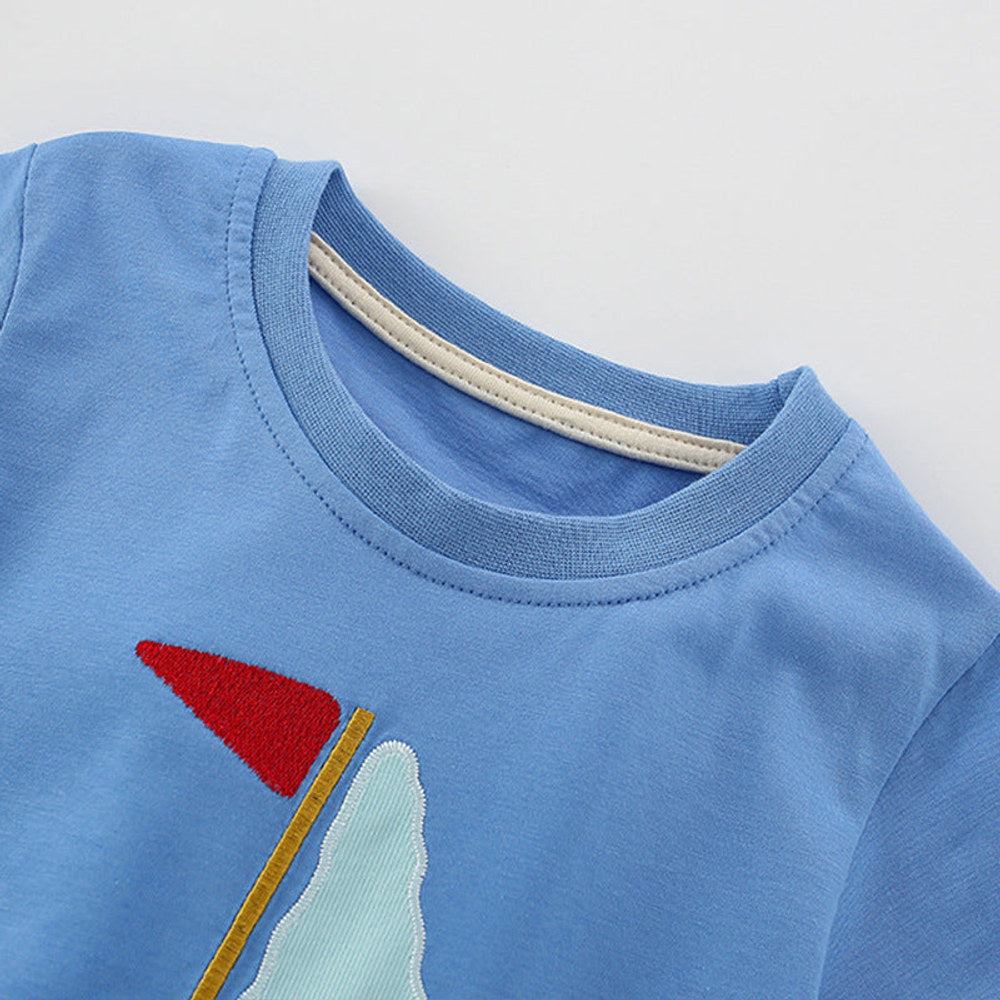 MyKids-USA® Boat Pattern T-shirt and Shorts Clothing Set for Boys