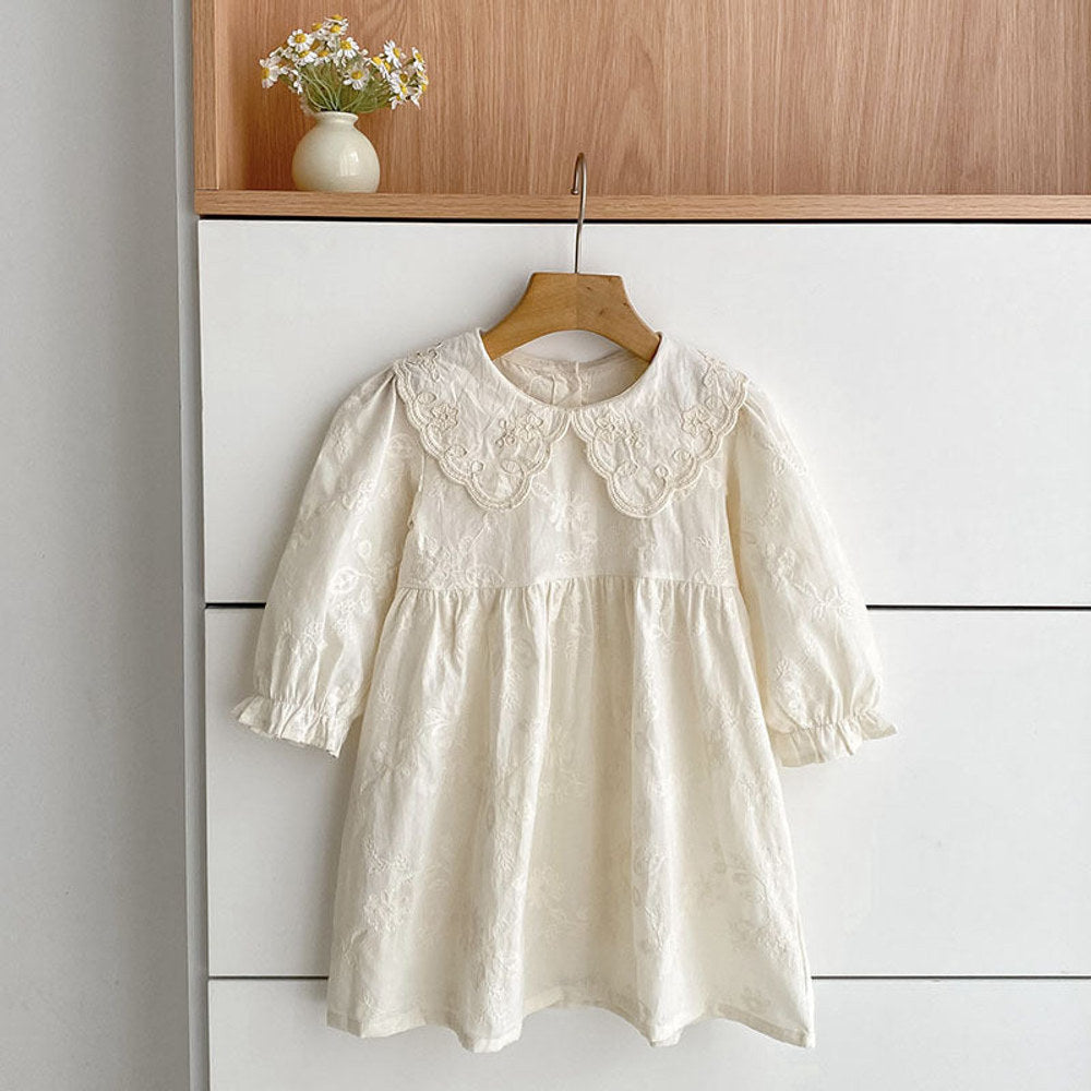 MyKids-USA® Baby Girls French Style Solid Color Flowers Pattern Long-sleeved bodysuit and Dress – Princess Sister Matching Set