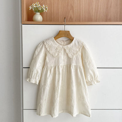 MyKids-USA® Baby Girls French Style Solid Color Flowers Pattern Long-sleeved bodysuit and Dress – Princess Sister Matching Set
