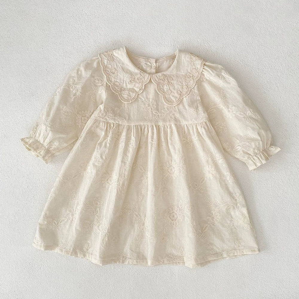 MyKids-USA® Baby Girls French Style Solid Color Flowers Pattern Long-sleeved bodysuit and Dress – Princess Sister Matching Set