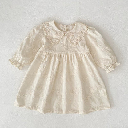 MyKids-USA® Baby Girls French Style Solid Color Flowers Pattern Long-sleeved bodysuit and Dress – Princess Sister Matching Set