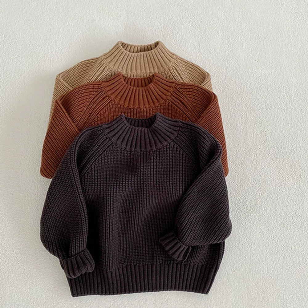 MyKids-USA® Baby Kids Unisex Comfortable Solid Color Knitted Long Sleeves Sweater with Turtleneck