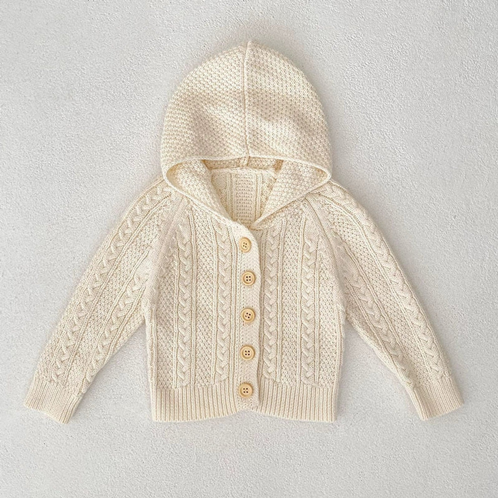 Autumn Arrival Baby Girls Comfortable Solid Color Knitted Long Sleeves Cardigan with Hood