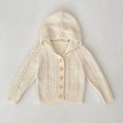 Autumn Arrival Baby Girls Comfortable Solid Color Knitted Long Sleeves Cardigan with Hood