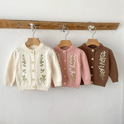 MyKids-USA® Baby Girls Comfortable Flowers Embroidered Knitted Long Sleeves Cardigan