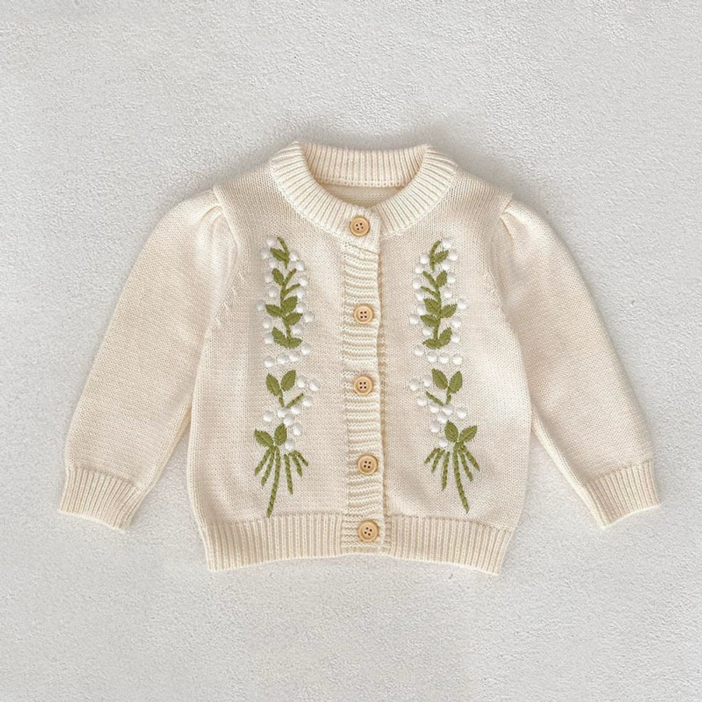 MyKids-USA® Baby Girls Comfortable Flowers Embroidered Knitted Long Sleeves Cardigan
