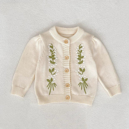 MyKids-USA® Baby Girls Comfortable Flowers Embroidered Knitted Long Sleeves Cardigan