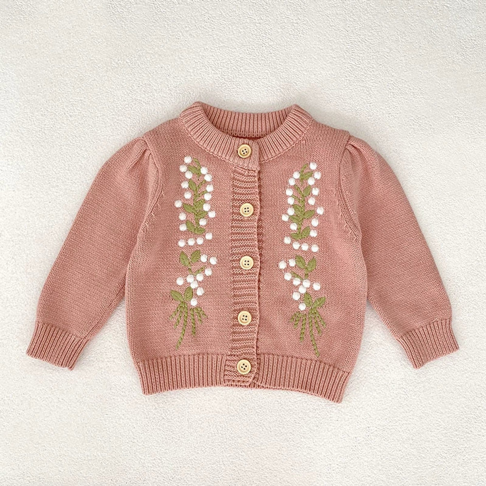 MyKids-USA® Baby Girls Comfortable Flowers Embroidered Knitted Long Sleeves Cardigan