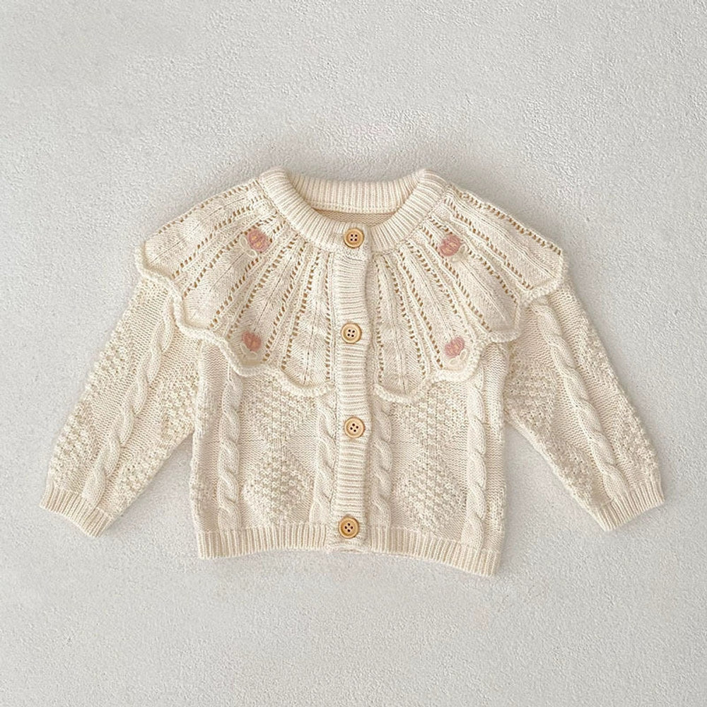 Autumn Arrival Baby Girls Comfortable Argyle Jacquard Pattern Knitted Long Sleeves Cardigan