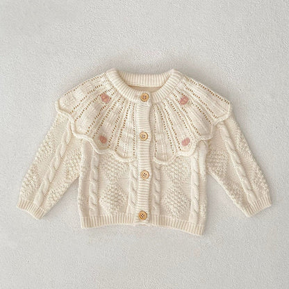 Autumn Arrival Baby Girls Comfortable Argyle Jacquard Pattern Knitted Long Sleeves Cardigan