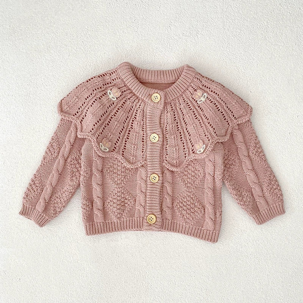 Autumn Arrival Baby Girls Comfortable Argyle Jacquard Pattern Knitted Long Sleeves Cardigan