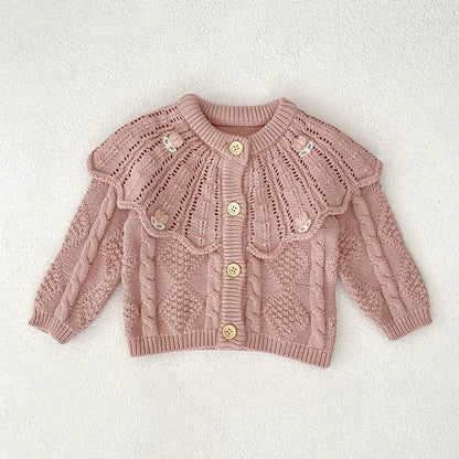 Autumn Arrival Baby Girls Comfortable Argyle Jacquard Pattern Knitted Long Sleeves Cardigan