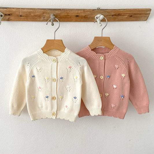MyKids-USA® Baby Girls Comfortable Flowers Embroidery Pattern Knitted Long Sleeves Cardigan