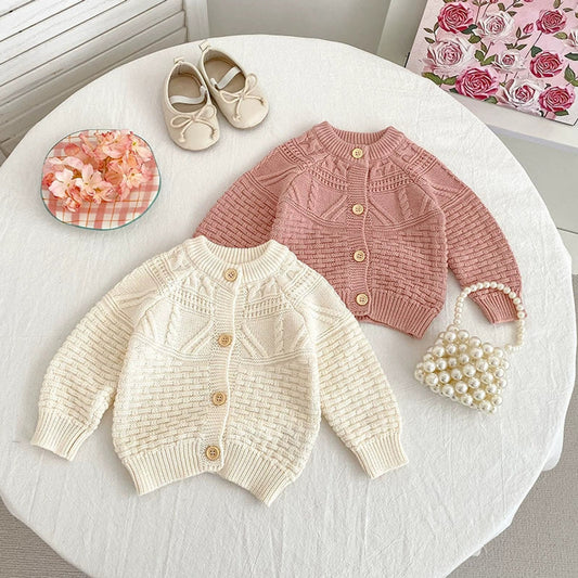 MyKids-USA® Baby Girls Comfortable Geometic Jacquard Pattern Knitted Long Sleeves Cardigan