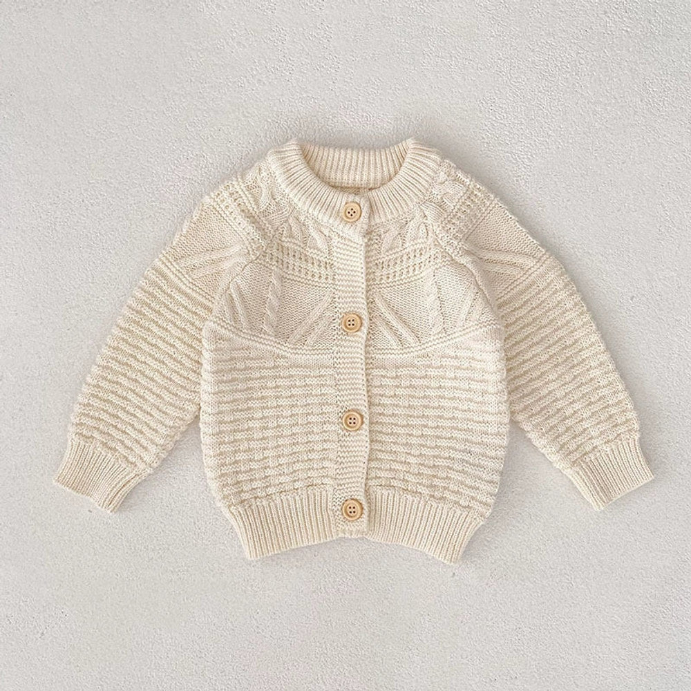 Autumn Arrival Baby Girls Comfortable Geometic Jacquard Pattern Knitted Long Sleeves Cardigan