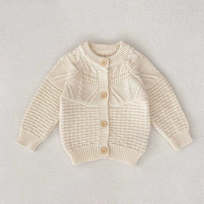 Autumn Arrival Baby Girls Comfortable Geometic Jacquard Pattern Knitted Long Sleeves Cardigan