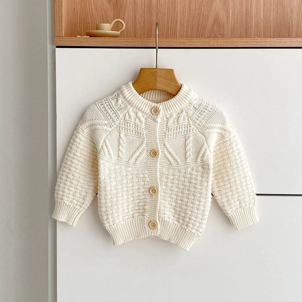 Autumn Arrival Baby Girls Comfortable Geometic Jacquard Pattern Knitted Long Sleeves Cardigan